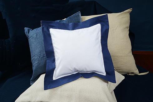 Hemstitch Baby Square Pillow 12x12" with Navy Blue border